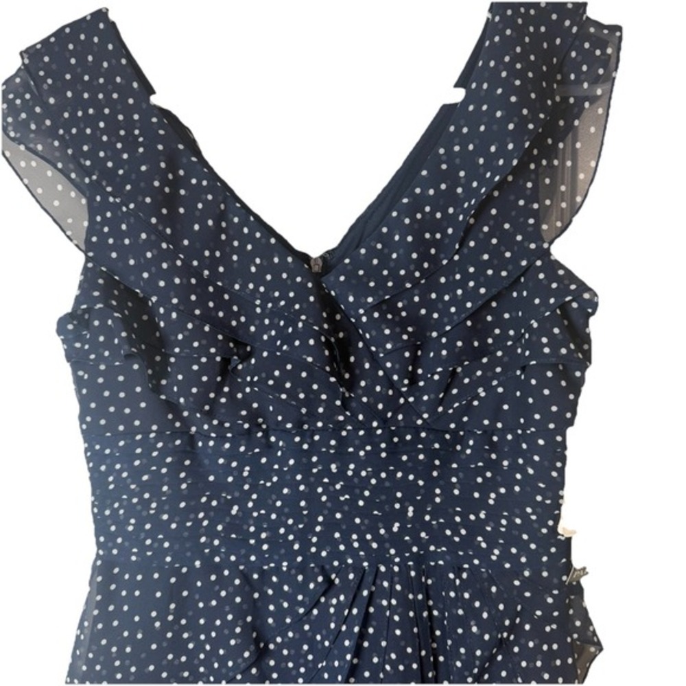 Adrianna Papell Womens 4 Navy Polka Dot Chiffon Ruffle Fit & Flare Dress NWT - Picture 3 of 12